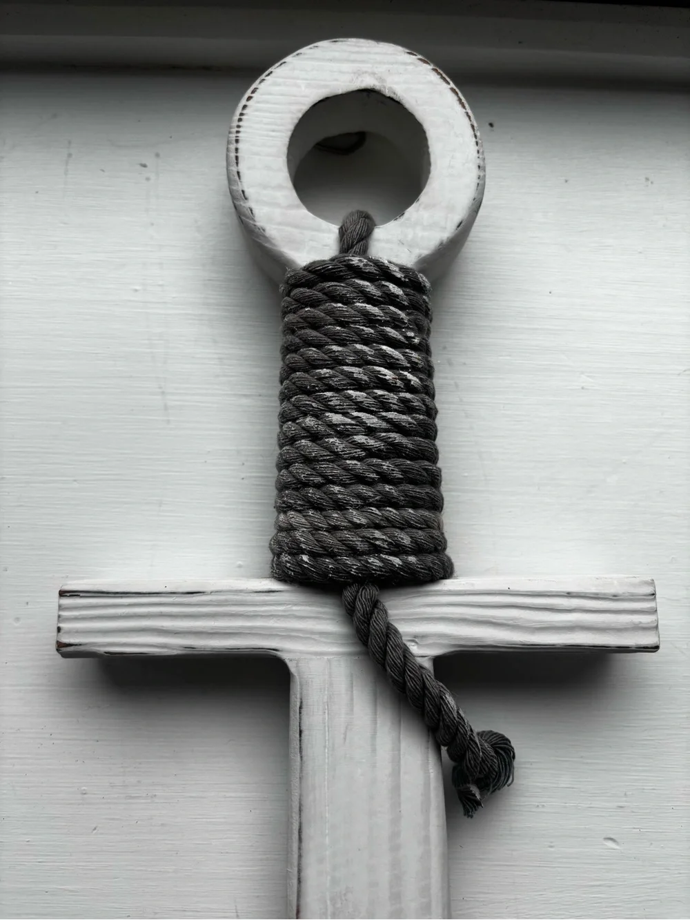 distressed white wooden anchor wall hanger
